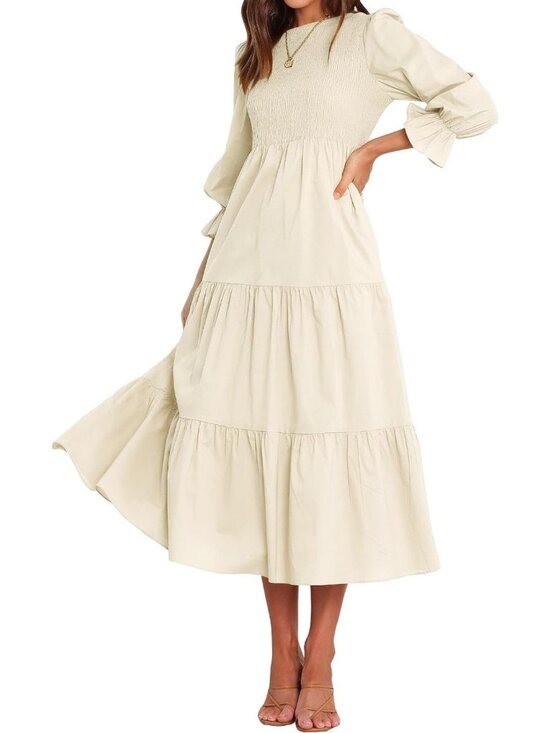 Dresses & Skirts - Casual Long Sleeve Floral Maxi Dress - Bohemian Tiered Cocktail Style for Fall